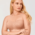 Front view of nude full cup strapless bra with seamless molded cups and underwire support - MissFine