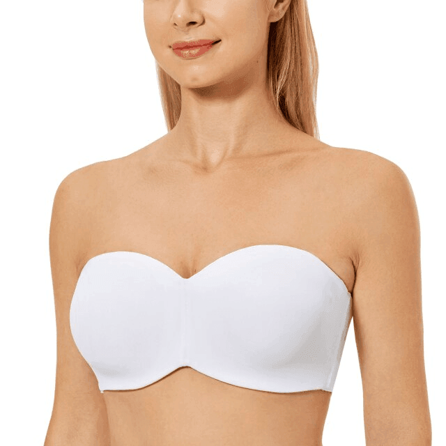 Front view of black strapless bra with smooth molded full cup coverage - MissFine