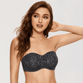 Front view of leopard gray padded strapless bra with molded full-coverage cups and underwire support - MissFine