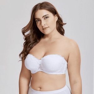 Side angle of black lace strapless bra with underwire and removable straps attached - MissFine