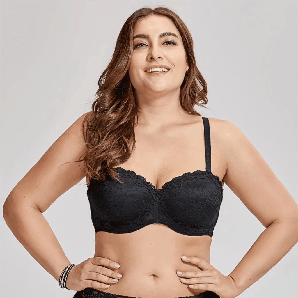 Back view of strapless bras in black, nude and white showing hook-and-eye closure - MissFine