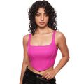 Front view of pink corset-style longline bra top with square neckline and wide straps - MissFine