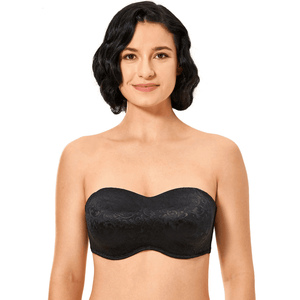 Side angle showing nude strapless bra with moulded minimiser cups and underwire support - MissFine
