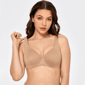 Front view of beige full coverage plus size bra with seamless molded cups and underwire support - MissFine