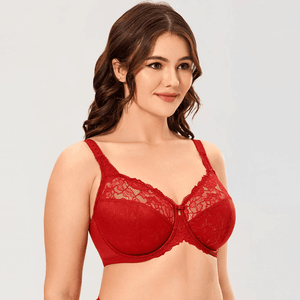 Angled view showing molded cups and wide-set adjustable straps on purple full cup bra - MissFine