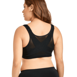 Side angle showing smooth wireless cups and supportive underband on black plus size bra - MissFine