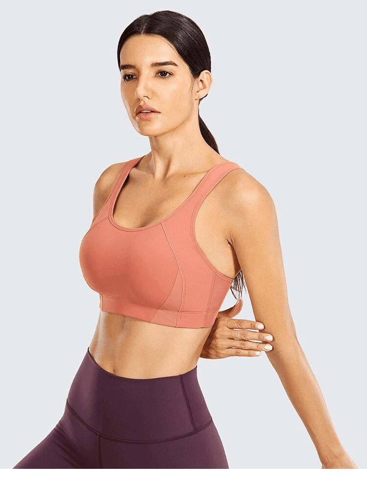 Close-up of seamless molding on plus size sports bra cups and underband - MissFine