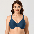 Front view teal moulded full cup bra with V-neckline and full coverage cups - MissFine