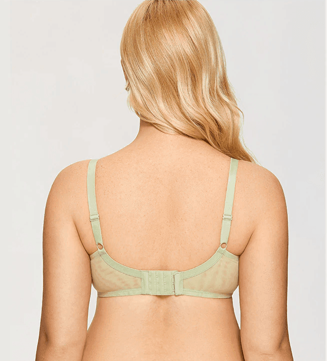 Back view of plus size bra with wide back band and hook-and-eye closure - MissFine