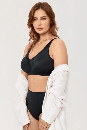 Back view of black non wired full cup bra with hook-and-eye back closure - MissFine