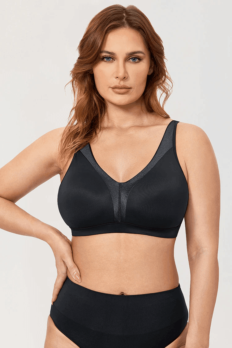 Side angle of plus size black bras style showing full coverage and adjustable straps - MissFine