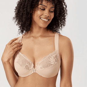 Back view of purple bra showing lace racerback-style panel and adjustable straps - MissFine