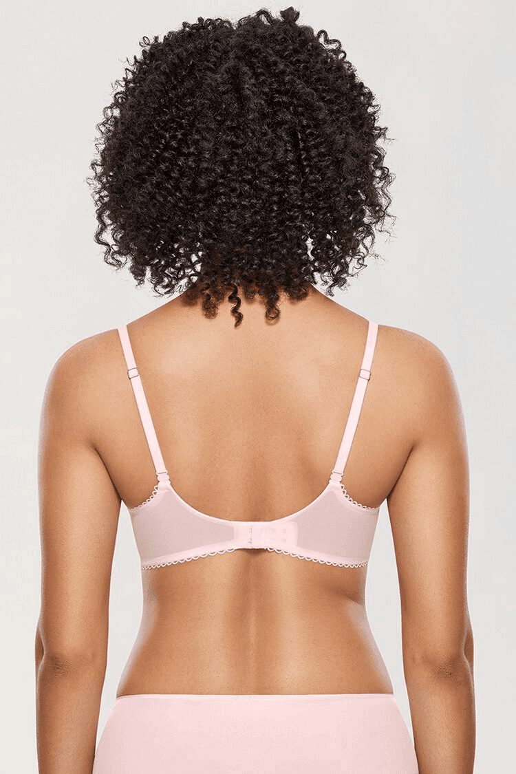 Back view of blush padded bra with smooth band and multi-hook back closure - MissFine