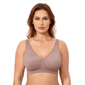 Front view of nude wireless full cup bra with wide straps and smooth seamless cups - MissFine