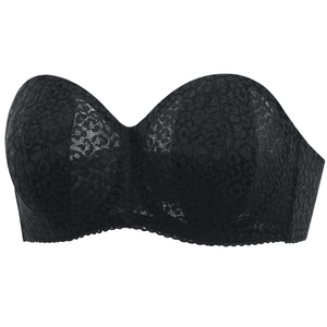 Front angle of black strapless seamless bra showing sweetheart neckline and padding - MissFine