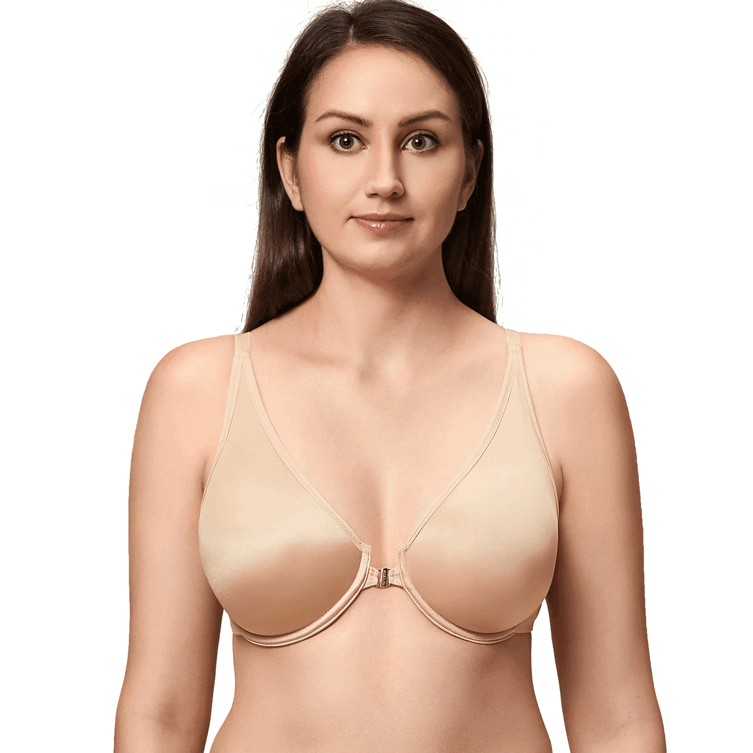 Close-up of winter purple front clasp and seamless molded underwire cups - MissFine