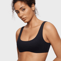 Front view of black non wired full cup yoga bra with seamless padded cups and wide straps - MissFine