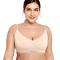 Front view of nude full coverage plus size bra with molded cups and lace underband - MissFine