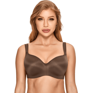 Front view of black seamless full cup plus size bra with molded padded cups and underwire support - MissFine
