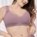 Front view of light brown seamless wireless full cup bra with 6 front hooks - MissFine