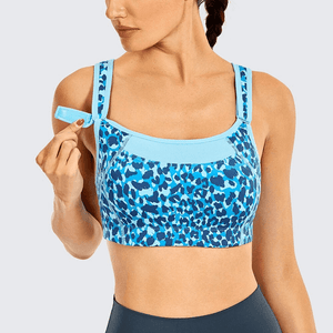 Front view of green plus size sports bra with full coverage and wide adjustable straps - MissFine