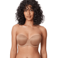 Front view champagne seamless strapless bra with molded lightly padded cups and underwire - MissFine