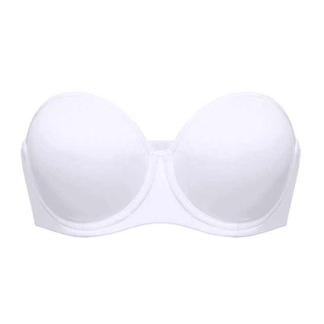 Front view white strapless bra with sweetheart neckline and smooth molded cups - MissFine