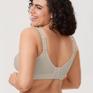 Side angle showing smooth minimiser profile and wide adjustable straps for plus size fit - MissFine