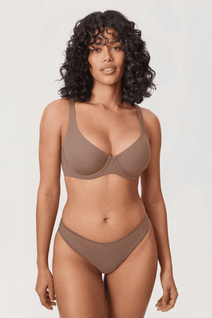 Front view of lilac seamless t shirt bra with full coverage molded cups and V-shaped center - MissFine