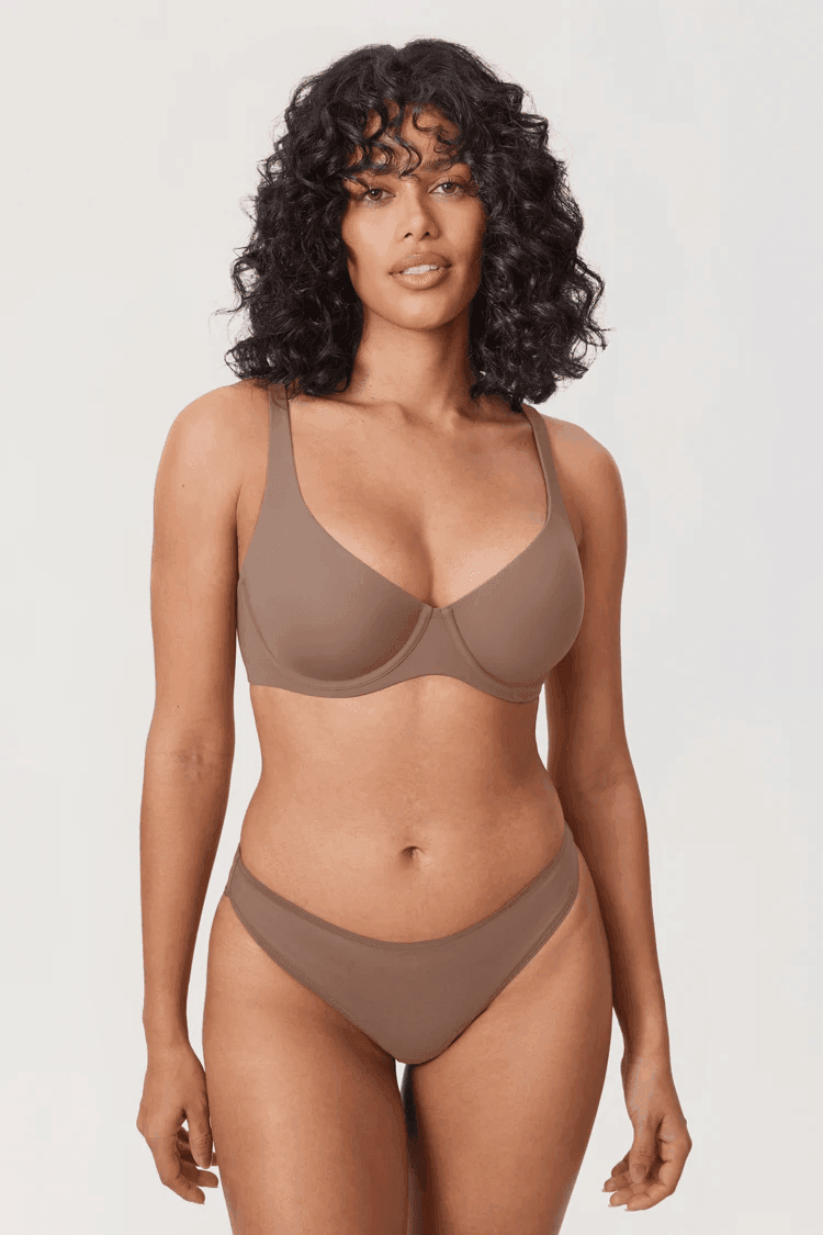 Front view of lilac seamless t shirt bra with full coverage molded cups and V-shaped center - MissFine