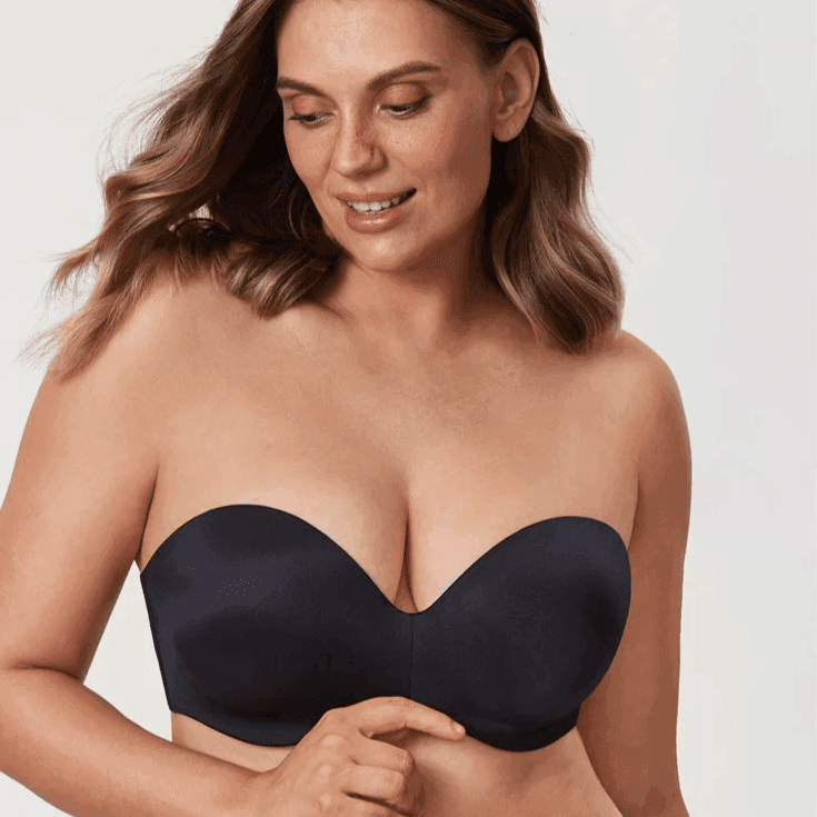 Side angle showing smooth padded cup shape and low center gore for deep V necklines - MissFine