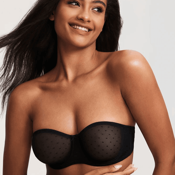 Front view of nude strapless seamless bra showing smooth cups and band - MissFine