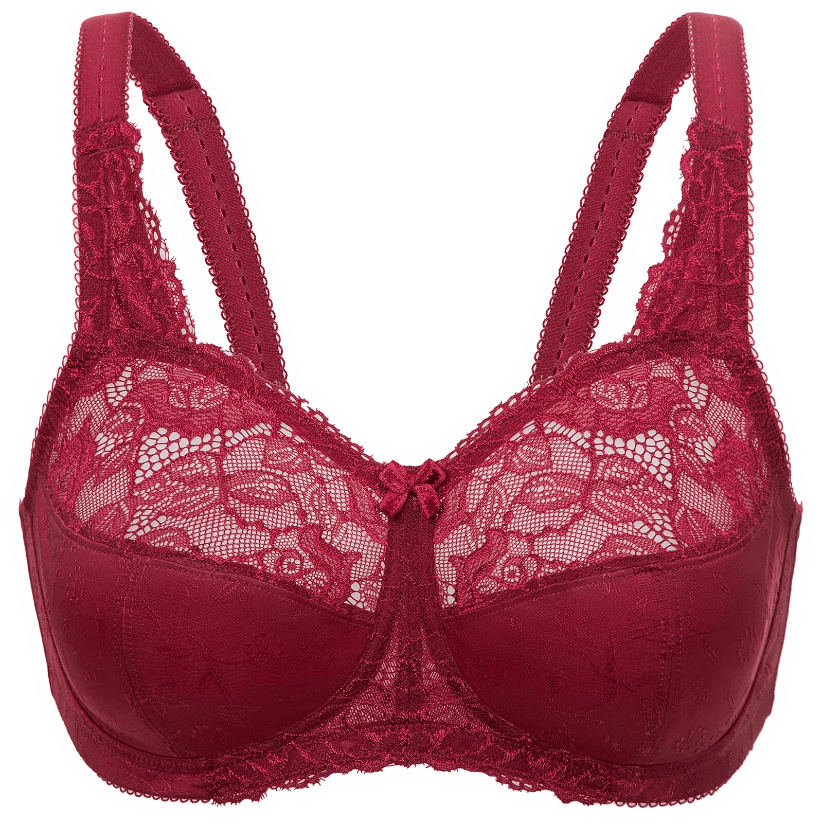 Side angle of molded full cup padded underwired bra showing lace overlay and support - MissFine
