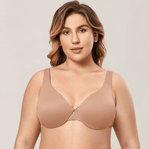 Front view of nude cotton full cup padded bra with smooth molded cups and underwire lift - MissFine