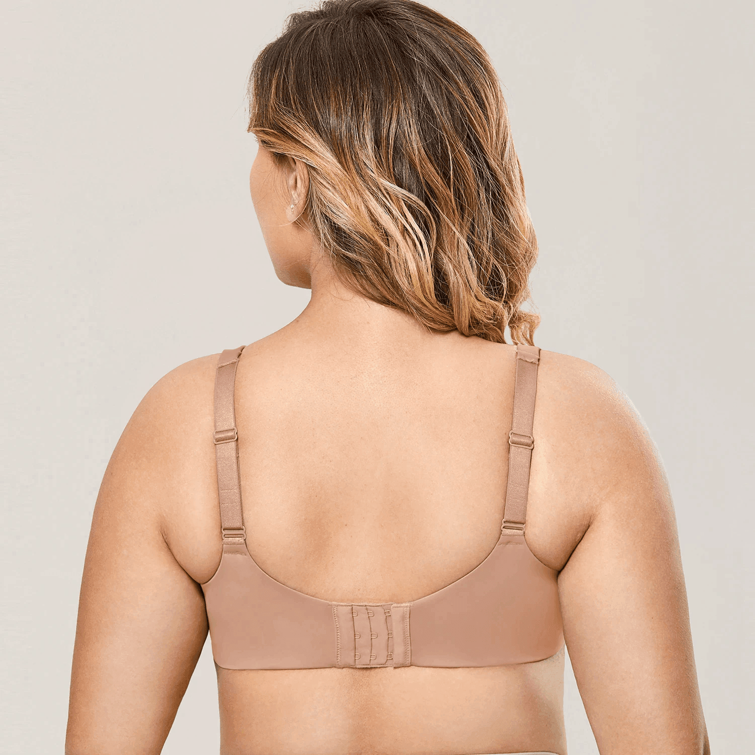 Side angle of nude full cup underwired cotton bra showing lace detail and wide band - MissFine