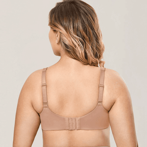 Side angle of nude full cup underwired cotton bra showing lace detail and wide band - MissFine