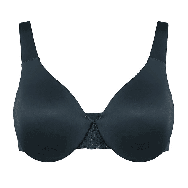 Front view of black plus size underwired cotton bra with wide straps and full coverage cups - MissFine