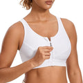 Front view of white front-zip full cup support bra with molded seamless cups - MissFine