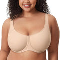 Front view of nude full cup underwired bra with smooth molded seamless cups on model - MissFine