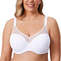 Front view of beige full coverage minimiser bra with smooth molded cups and light padding - MissFine