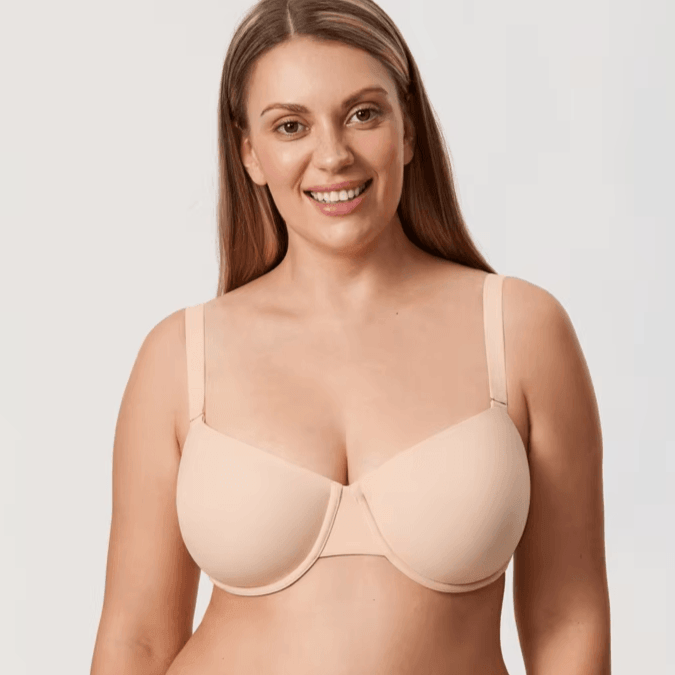 Front view of light blue plus size front closure bra with smooth molded cups - MissFine
