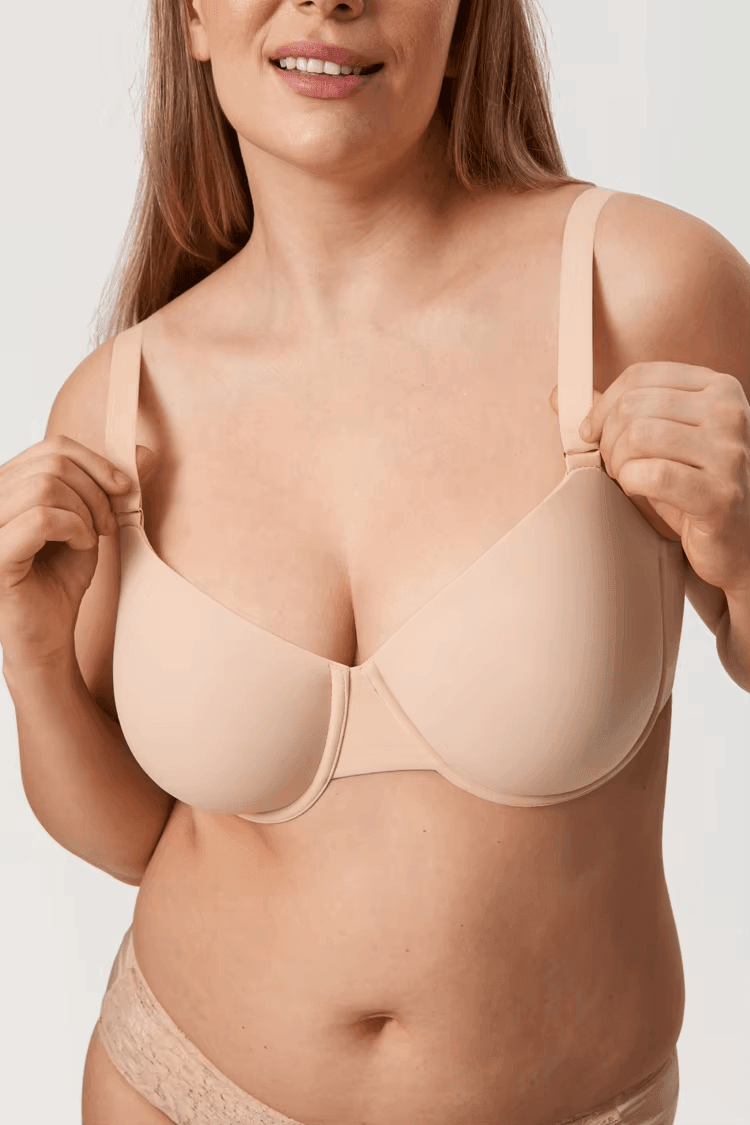 Back view of light blue bra showing adjustable straps and hook-and-eye closure - MissFine