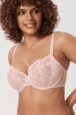 Side angle of magenta lace full cup bra highlighting balconette neckline and underwire shape - MissFine
