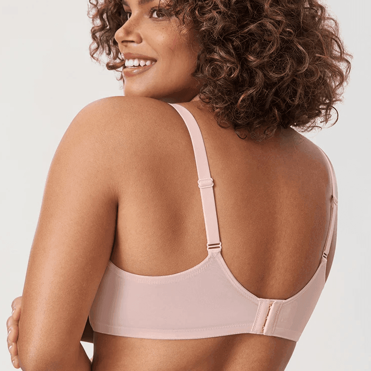 Back view of blush bra showing adjustable straps and multi-hook back closure on band - MissFine