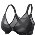 Front view of black plus size front closure bra with underwire cups and wide band - MissFine