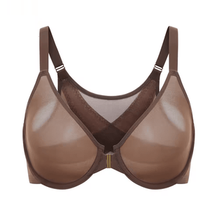 Side angle showing breathable mesh upper cups and adjustable straps on plus size bra - MissFine
