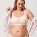Front view of nude non wired full cup bra with seamless cups and adjustable straps - MissFine