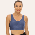 Front view of blue seamless sports bra with scoop neckline and molded full-coverage cups - MissFine