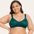 Front view of teal full cup minimiser bra with floral lace and wide straps for support - MissFine