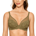 Front view of black lace full coverage bra with underwire and lightly padded cups - MissFine